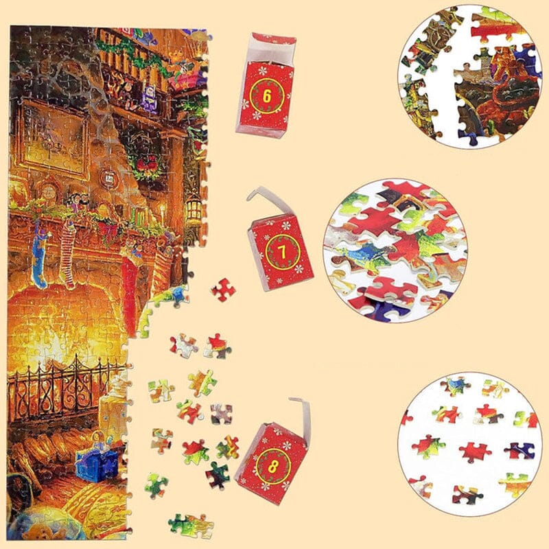 Julpussel Adventskalender – 24 Pussel i Ett Magiskt 1008-Bitars Julpussel