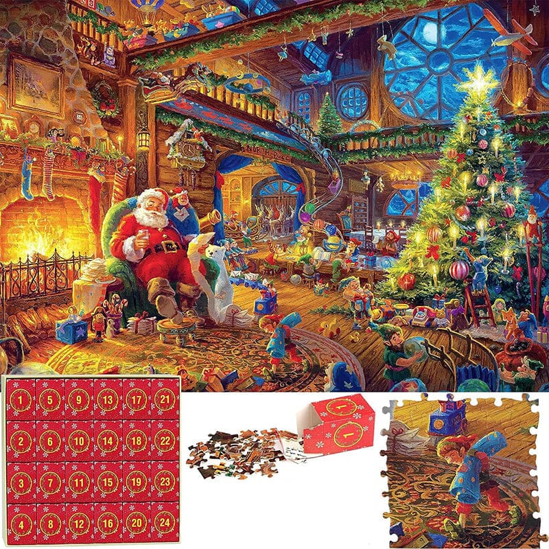 Julpussel Adventskalender – 24 Pussel i Ett Magiskt 1008-Bitars Julpussel