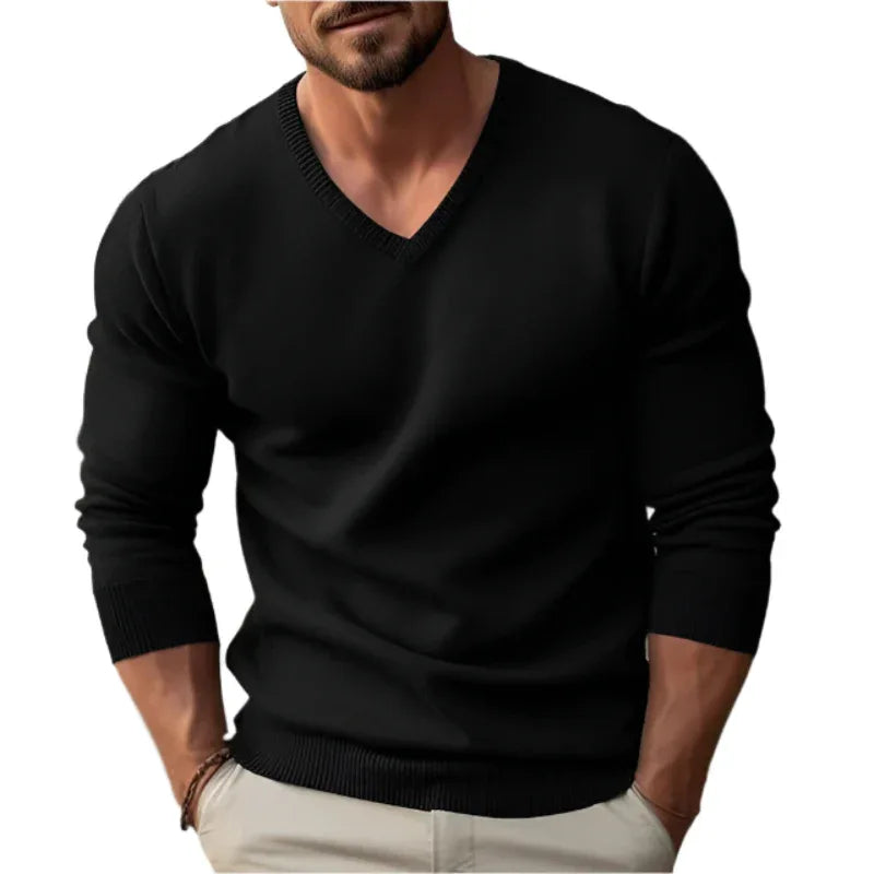 Knitted V-Neck Slim Fit Long Sleeve Sweater For Men