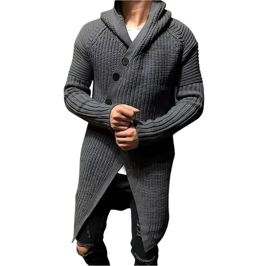Long Knitted Hooded Sweater For Men