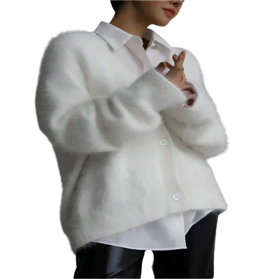 Loose V-Neck Button Cardigan Fall Winter Fashion Single Breasted Knitted Sweater Top Women's Clothing