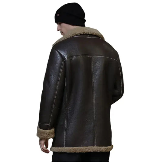 Mens Dark Brown Sheepskin Shearling Leather Coat