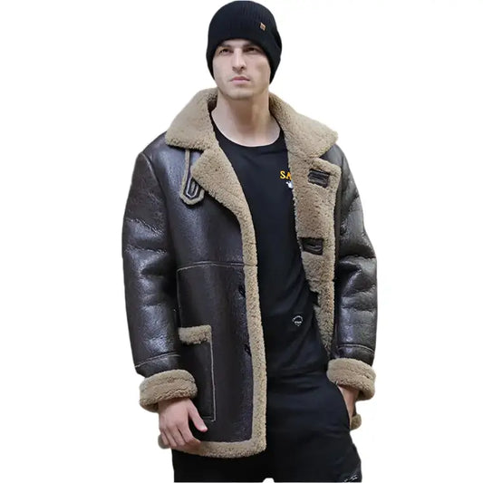 Mens Dark Brown Sheepskin Shearling Leather Coat