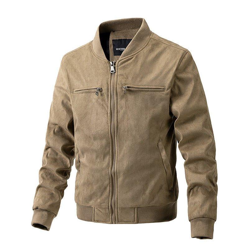Men's Polyester Stand Collar Double Zipper Jacket