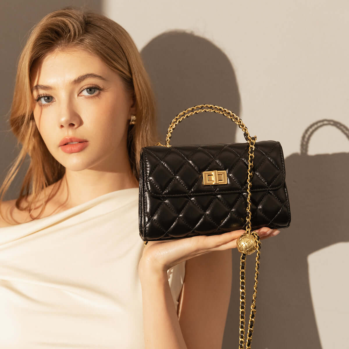 Mini Quilted Chain Strap Bag with Top Handle-3