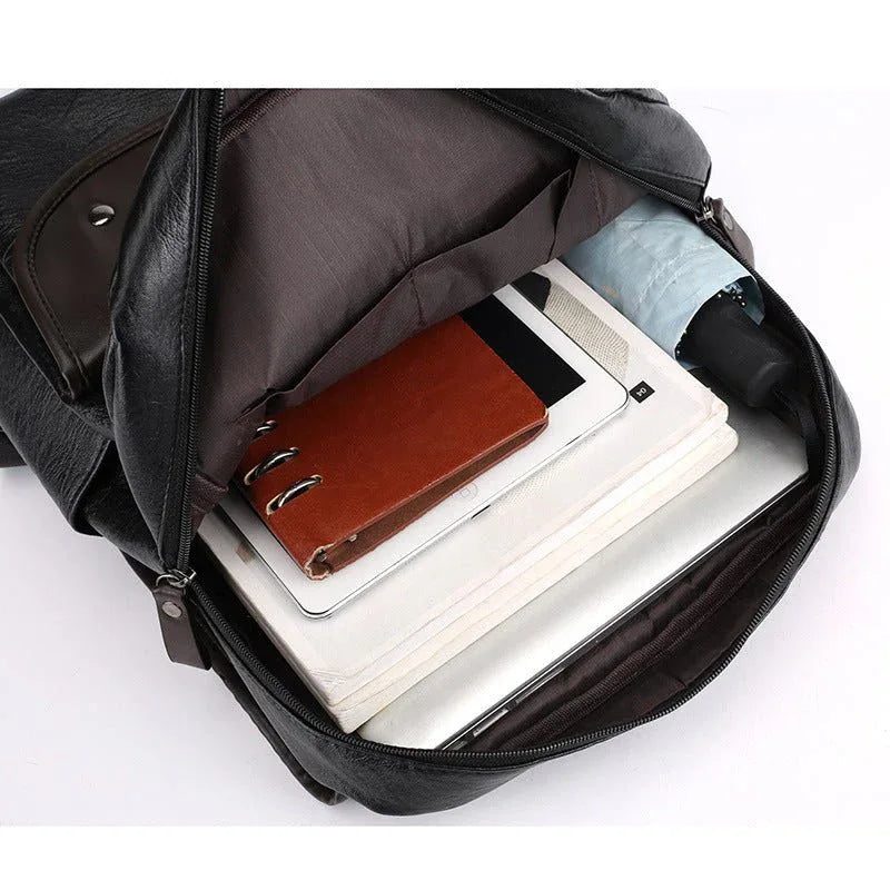 PU Leather Waterproof Student Computer Bag Backpack