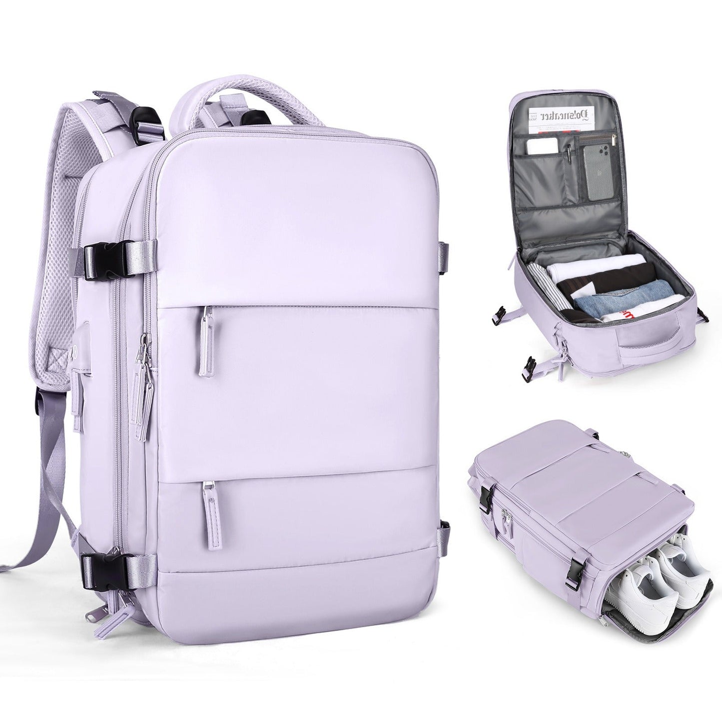 Multifunktionell Reseryggsäck 35L – Skofack, 180° öppning & handbagage