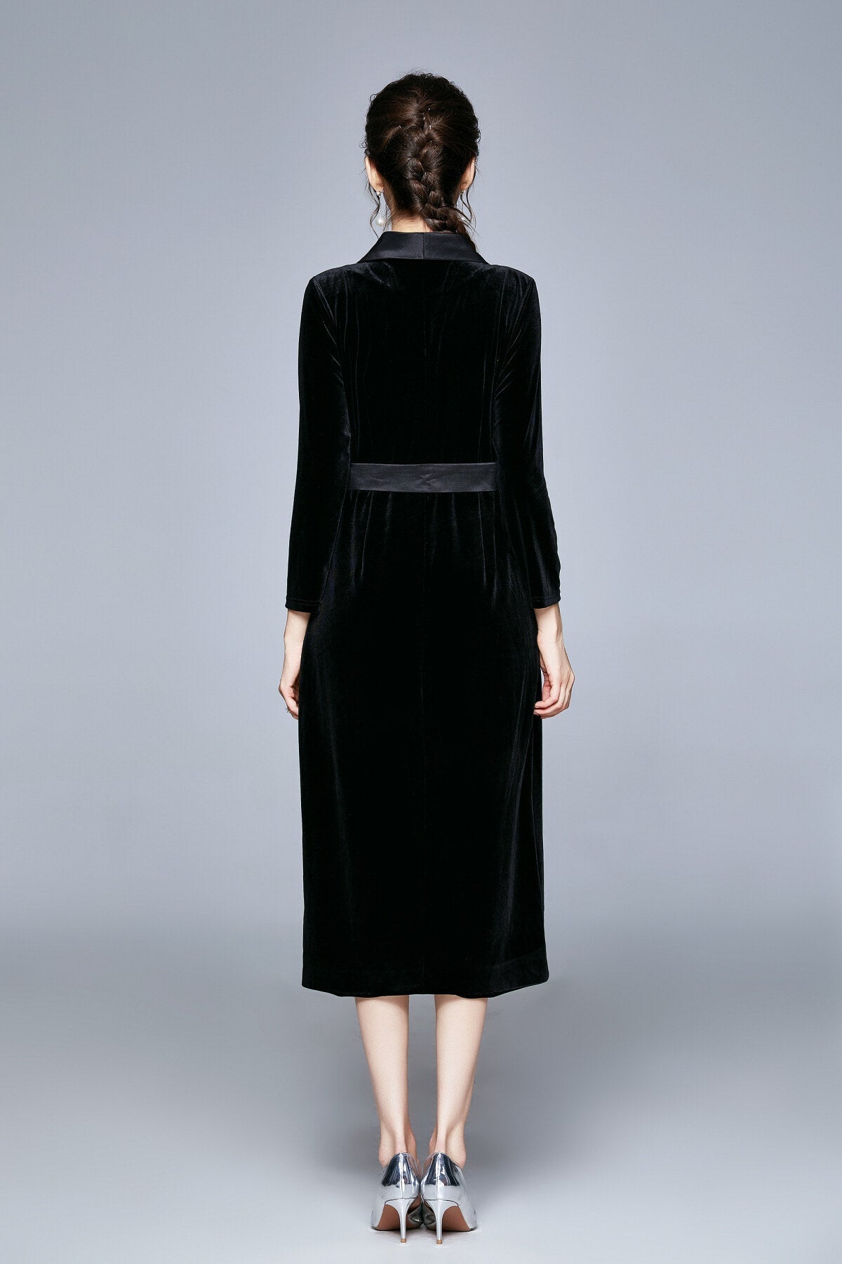 Seductive French Velvet Coat Dress-3