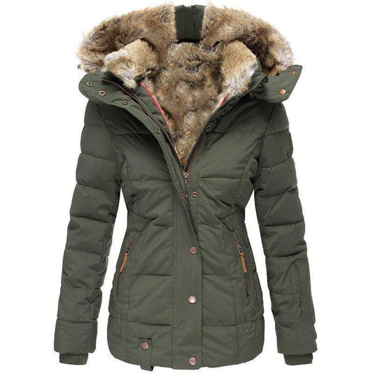 Slim-Fit Warm Hooded Winter Jacket With Fur For Women