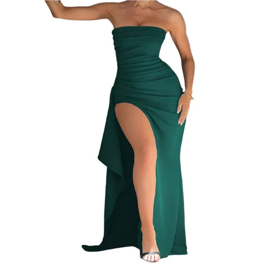 Strapless Long Split Bridesmaid Wedding Party Dress For Women