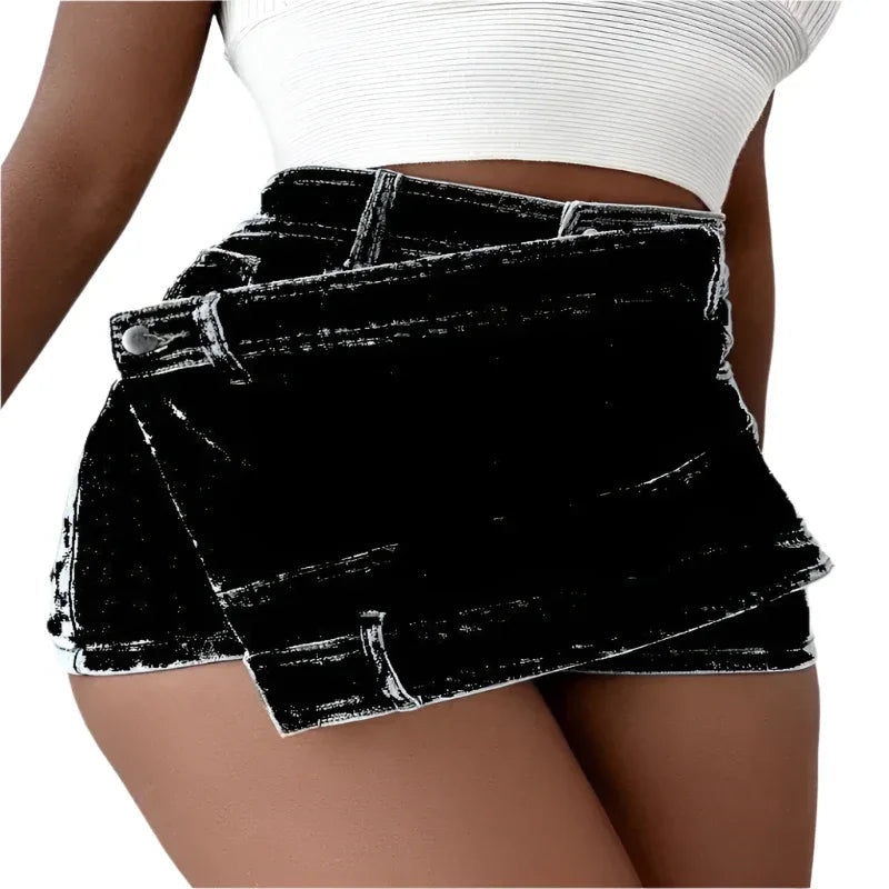 Street Vintage Asymmetrical Denim Fabric Skirts