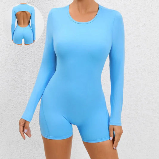 Tight Long Sleeve Open Back Fitness Gym Exercise Sport Jumpsuit For Women