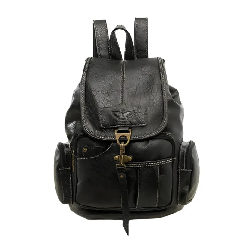 Unisex Large Capacity Leather Backpack With Eagle Symbol