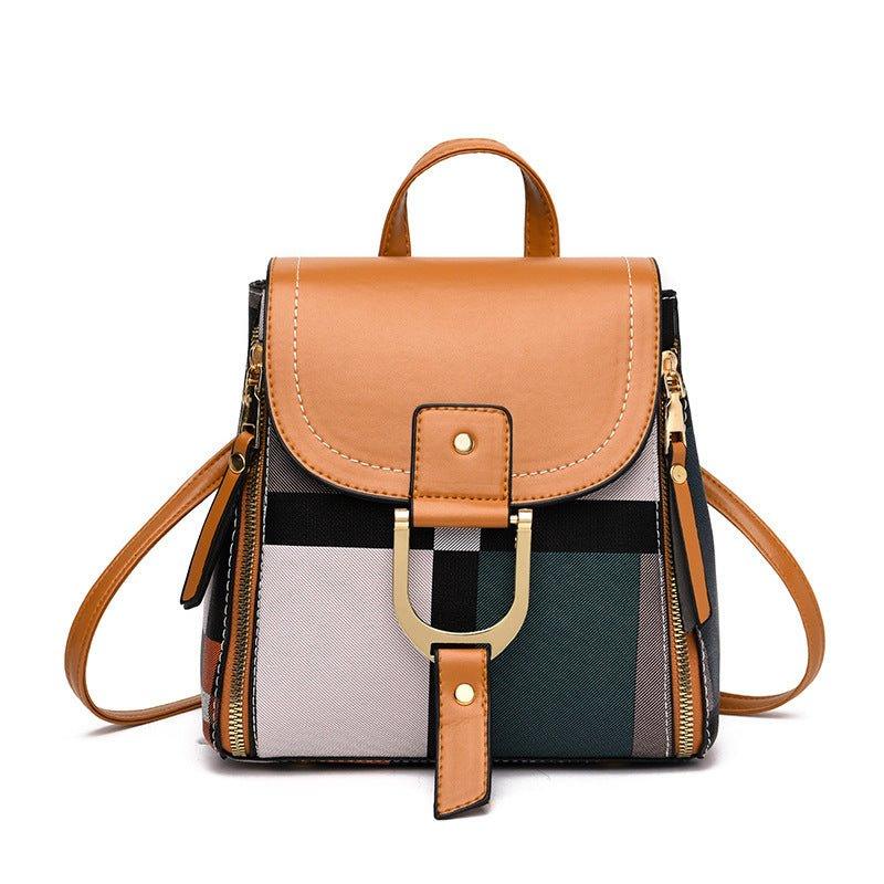 Women's Grid Pattern School Bag Travel Backpack