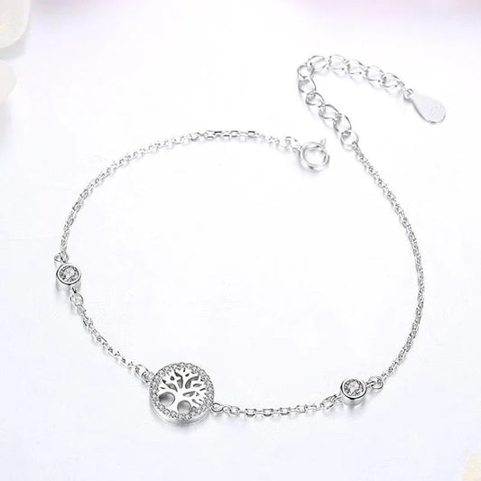 Women's Ladies Sterling Silver 925 Tree Of Life Bracelet Inlaid With Zircon