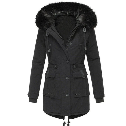 Women's Mid-Length Thick Hooded Drawstring Winter Jacket