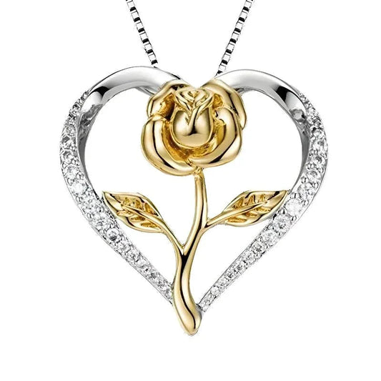 Zircon Heart Rose Silver Necklace For Women