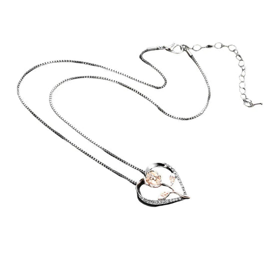 Zircon Heart Rose Silver Necklace For Women
